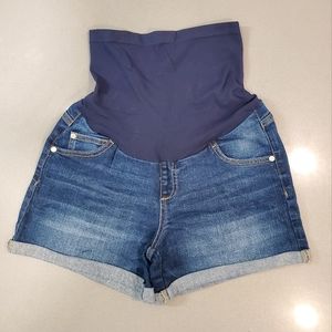 Indigo Blue Maternity Full Panel Denim Shorts Size Medium